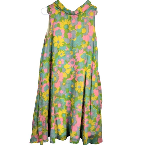 Vintage Dresses & Skirts - Vintage 60s Colorful Floral Mod Dress Women Medium Knee Length Collar 8 Summer M